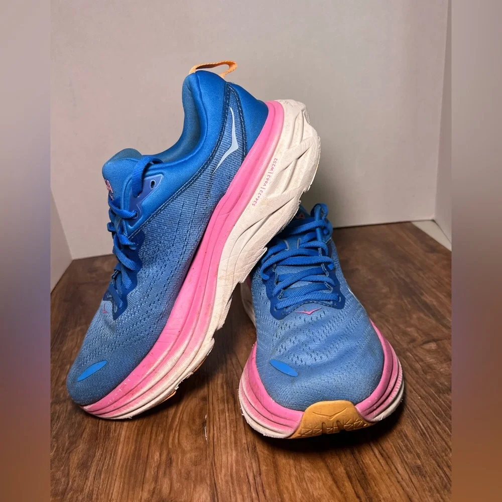 Hoka Womens Bondi 8 Running Coastal Sky All Aboard Sneakers Shoes Blue Pink 8.5B_3